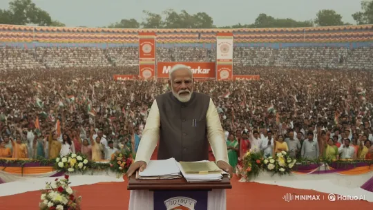 Prime Minister Modi Addresses Enthusiastic Political Rally – AI Generated Video | Hailuo AI
