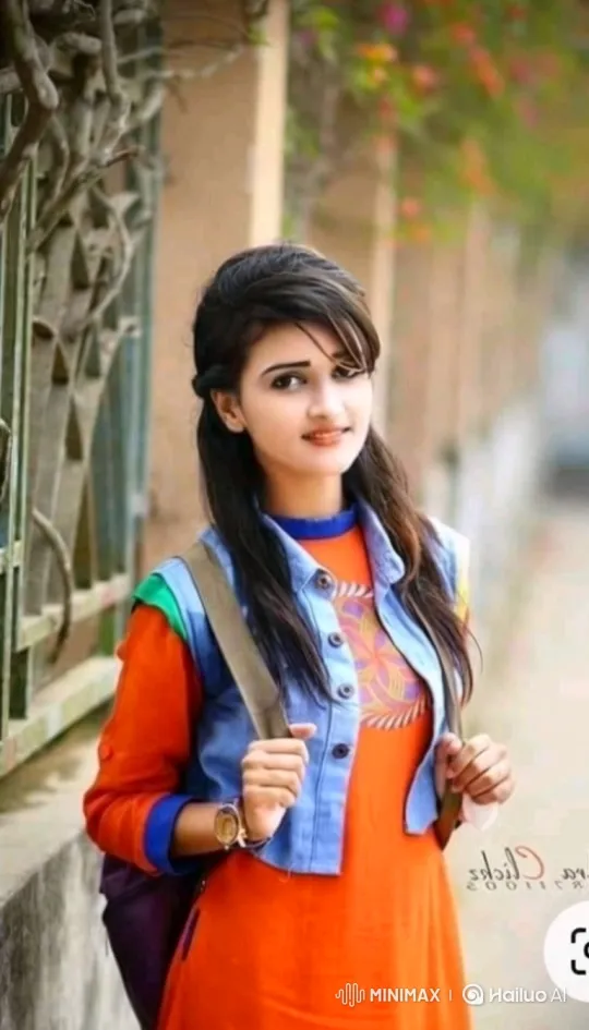 Young Woman in Orange Tunic Smiles Outdoors – AI Generated Video | Hailuo AI