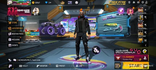 Free Fire MAX" Lobby Scene: A Static Display of a Character and His Futuristic Hangar – AI Generated Video | Hailuo AI