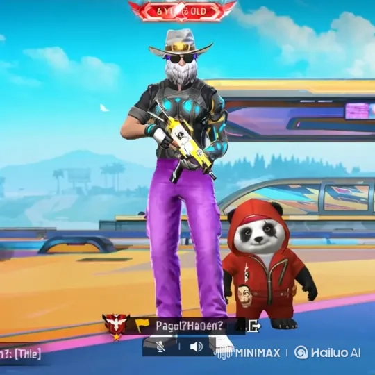 Futuristic Man and Panda Standoff on Colorful Platform – AI Generated Video | Hailuo AI