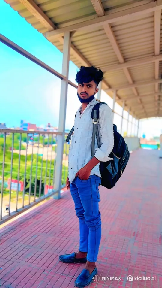 Young Man Observes Scenery on Outdoor Walkway – AI Generated Video | Hailuo AI