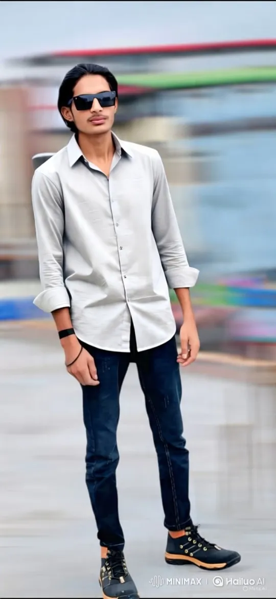 Stylish Young Man Poses with Confidence in Blurry Background – AI Generated Video | Hailuo AI