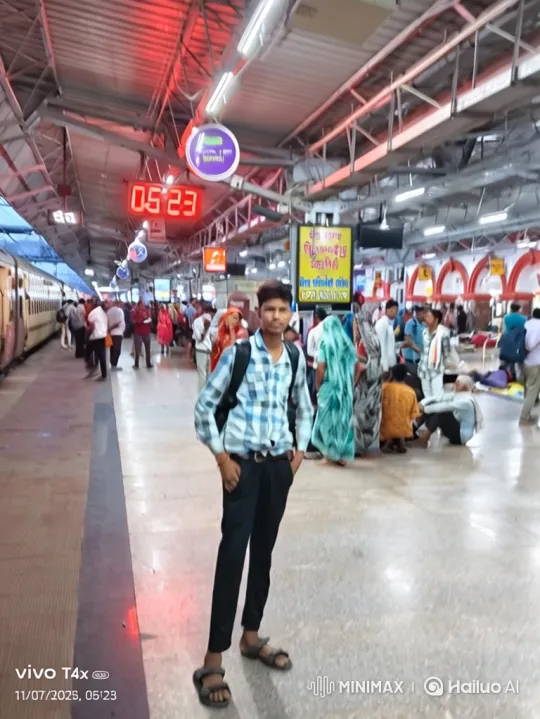 Young Man on Bustling Train Station Platform – AI Generated Video | Hailuo AI