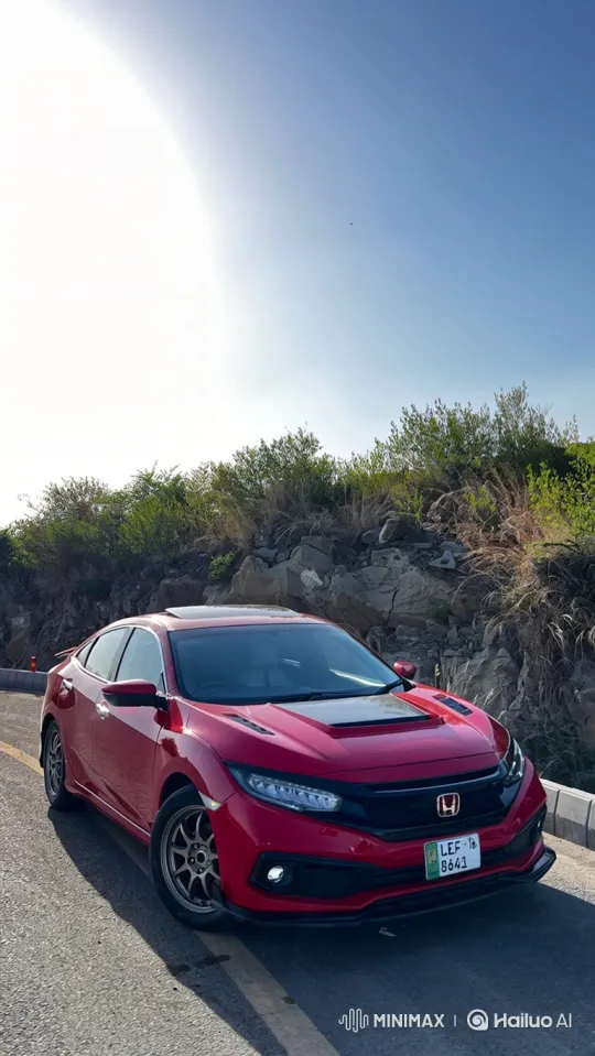 Red Sedan's Dramatic Air Suspension Lowering – AI Generated Video | Hailuo AI