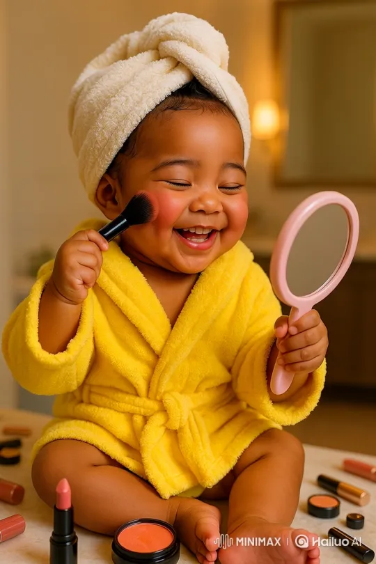 Joyful Baby Delighted by Makeup Play – AI Generated Video | Hailuo AI