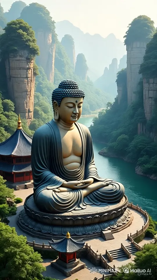 Sunset Transformation of a Monumental Meditating Statue – AI Generated Video | Hailuo AI