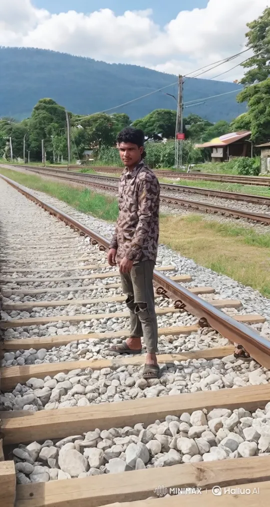 Young Man Contemplates on Rural Railway Tracks – AI Generated Video | Hailuo AI