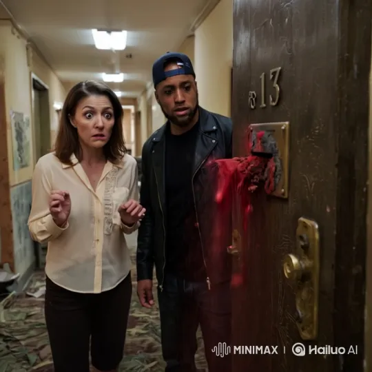 Terror in Derelict Apartment: Bloody Door Surprise – AI Generated Video | Hailuo AI