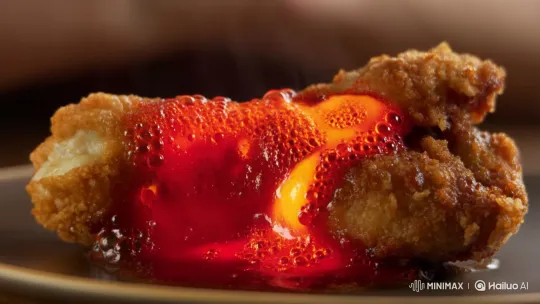 Mukbang: Close-Up of Lava-Like Fried Chicken – AI Generated Video | Hailuo AI