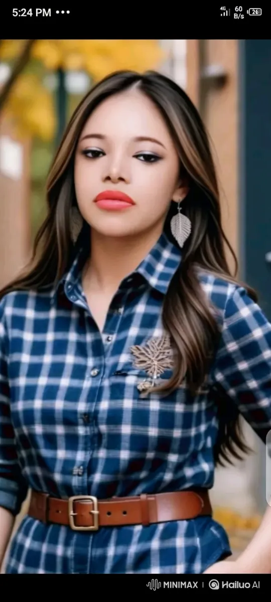 Young Woman in Autumn Plaid with Gentle Breeze – AI Generated Video | Hailuo AI