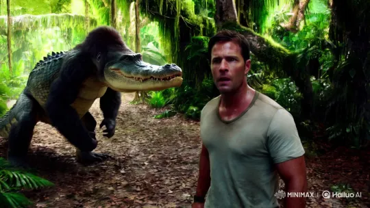 Man Faces Hybrid Crocorilla in Jungle Standoff – AI Generated Video | Hailuo AI