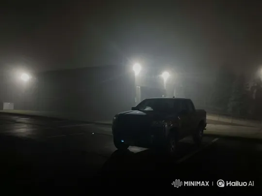 Mysterious Night Scene in a Rainy Parking Lot – AI Generated Video | Hailuo AI