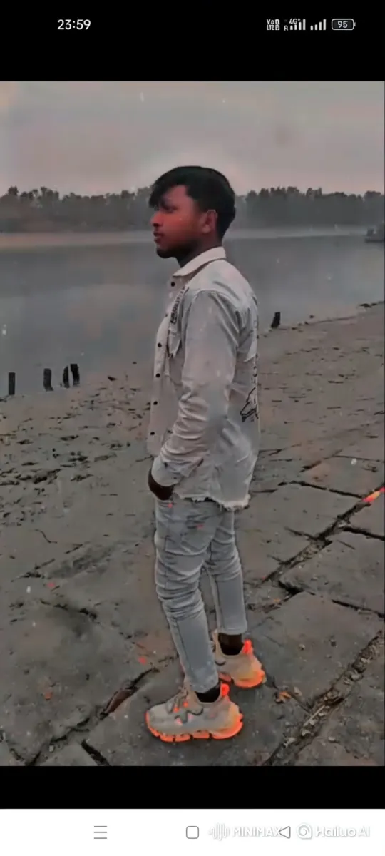 Contemplative Young Man Reflects by Water Under Gray Skies – AI Generated Video | Hailuo AI