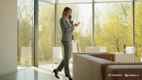 Professional Woman Walking Through Modern Office – AI Generated Video | Hailuo AI