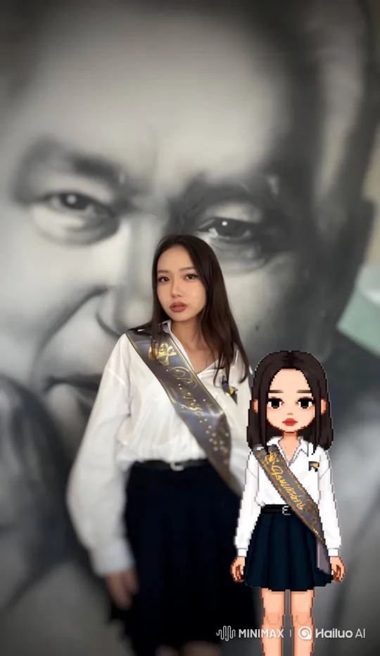Young Woman and Her Pixel Art Avatar in 180-Degree Shot – AI Generated Video | Hailuo AI