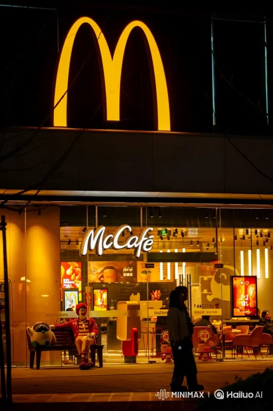 McDonald's Night Atmosphere with Silhouettes and Pulse Lights – AI Generated Video | Hailuo AI
