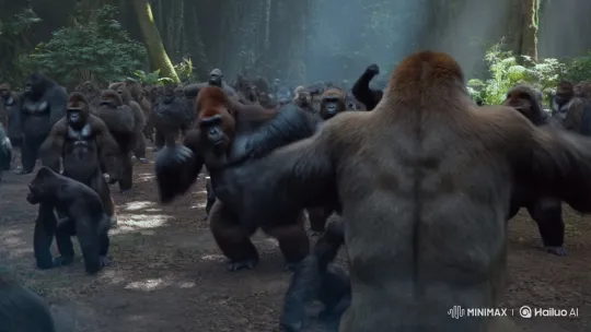 Gorillas Dance to 'Staying Alive' in Jungle Clearing – AI Generated Video | Hailuo AI