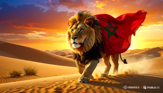 Lion with Red Cape Strides Through Desert at Sunset – AI Generated Video | Hailuo AI