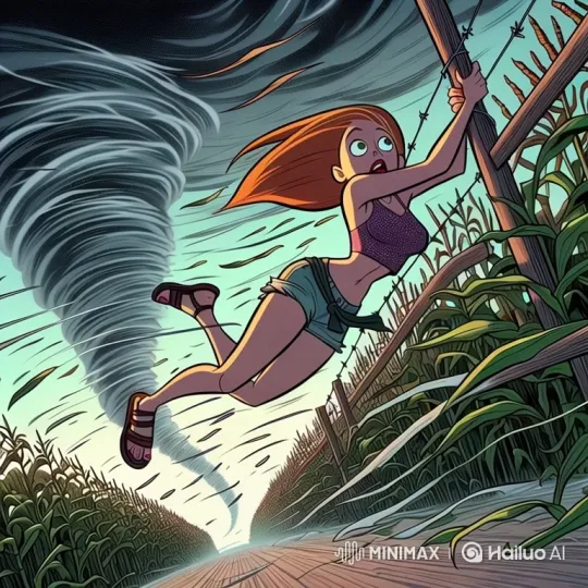Woman Transformed by Tornado: From Fear to Exhilaration – AI Generated Video | Hailuo AI