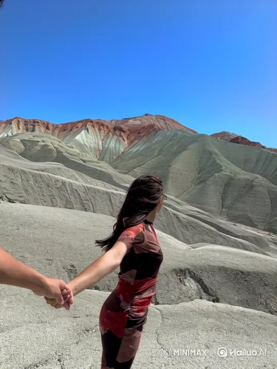 Vast Badlands Landscape with Woman and Viewer – AI Generated Video | Hailuo AI