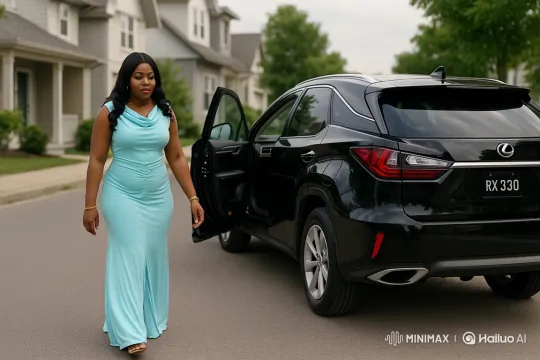 Woman Enters Car and Drives Away in Suburban Street – AI Generated Video | Hailuo AI