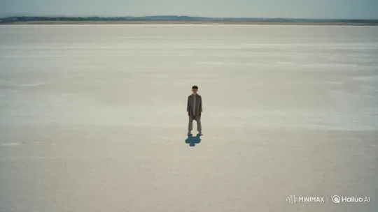Isolated Figure Observed in Expansive Minimalist Landscape – AI Generated Video | Hailuo AI