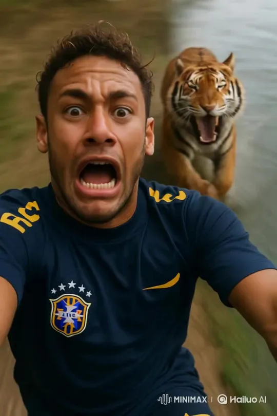 Tiger Chasing Man Jumping into Water – AI Generated Video | Hailuo AI