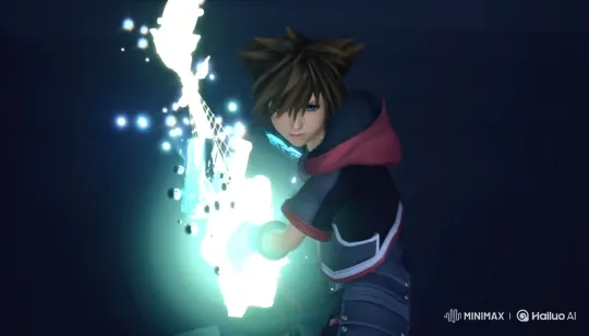 Sora brandishes a Lightsaber Keyblade in dark scene – AI Generated Video | Hailuo AI