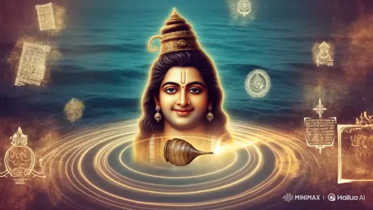 Spiritual Surrealism: Lord Krishna Over Ocean with Sacred Symbols – AI Generated Video | Hailuo AI