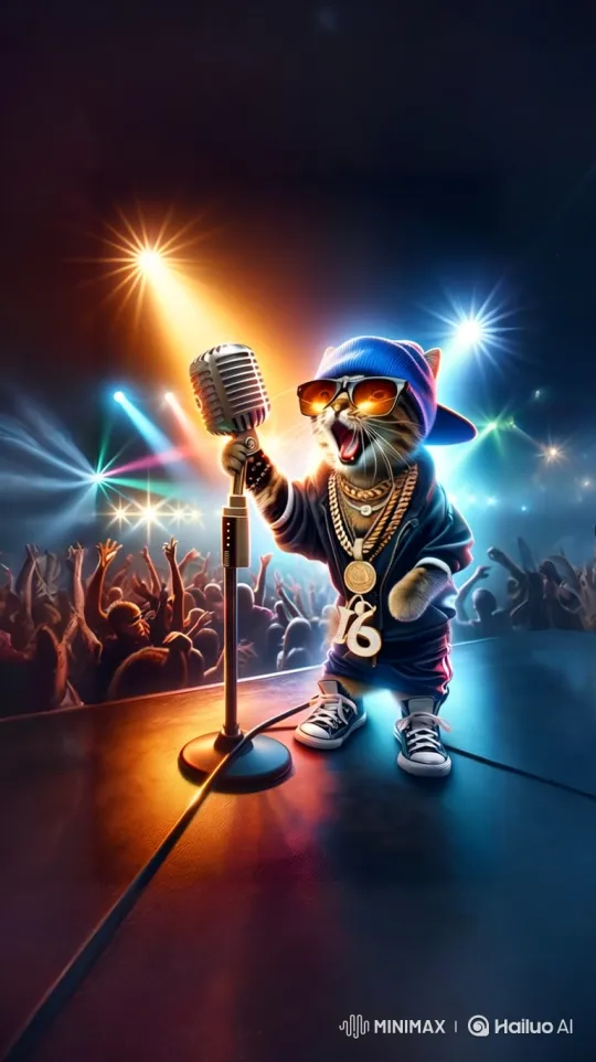 Anthropomorphic Cat Rapper Captivates Audience – AI Generated Video | Hailuo AI