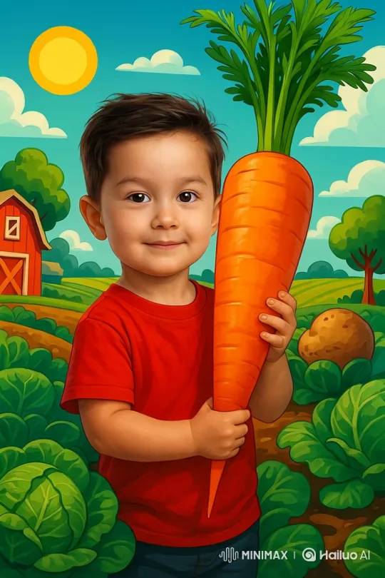 Abdulloh Meets a Chatty Giant Carrot in Garden – AI Generated Video | Hailuo AI