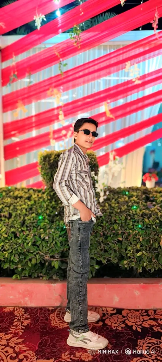 Young Man Poses at Festive Outdoor Event – AI Generated Video | Hailuo AI