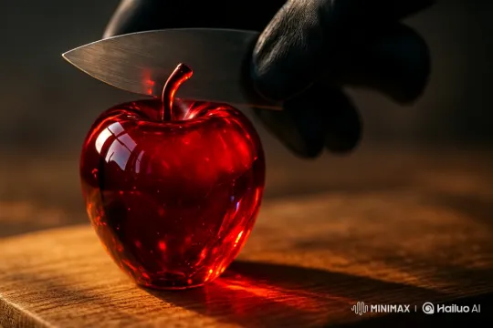 Crimson Apple Shatters Under Knife's Pressure – AI Generated Video | Hailuo AI