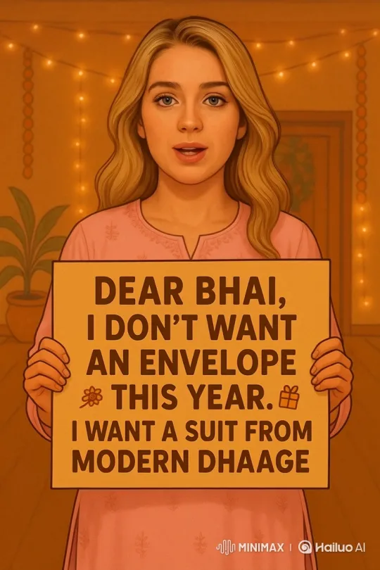 Young Woman Presents Message in Festive Room – AI Generated Video | Hailuo AI