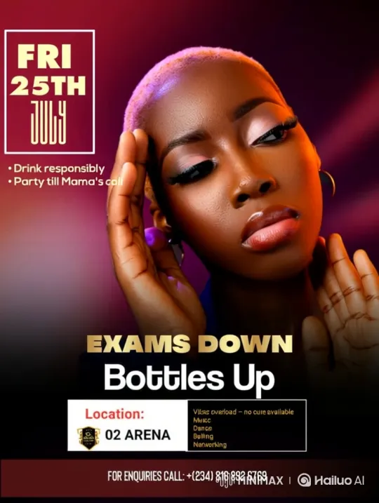 EXAMS DOWN Bottles Up Party Promo with Pivoting Pink-Haired Woman – AI Generated Video | Hailuo AI
