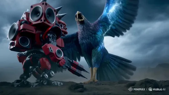 Colossal Robot Battles Lightning-Wielding Giant Bird – AI Generated Video | Hailuo AI