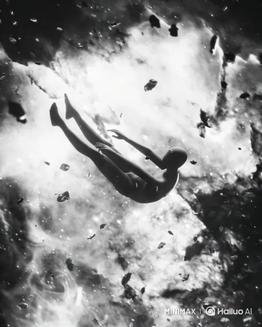 Isolated Figure Drifts Through Abstract Cosmic Realm – AI Generated Video | Hailuo AI