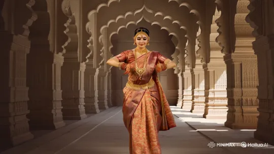 Indian Dancer Performs in Sunlit Palace Hall – AI Generated Video | Hailuo AI