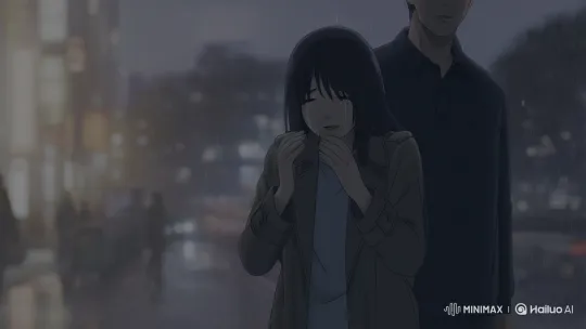 Distraught Woman Cried On as Man Embraces Her in Rainy City – AI Generated Video | Hailuo AI