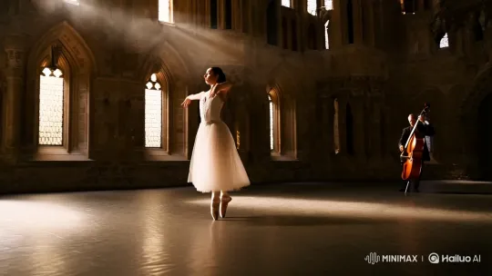 Majestic Ballerina's Haunting Dance in Empty Castle – AI Generated Video | Hailuo AI