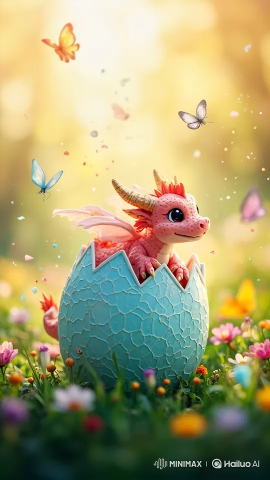 Cute Pink Dragon Hatchling Laughs in Meadow – AI Generated Video | Hailuo AI