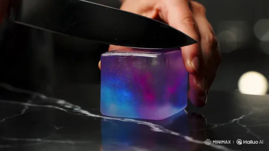 Knife Slices into Galaxy-Inspired Jelly Cube – AI Generated Video | Hailuo AI