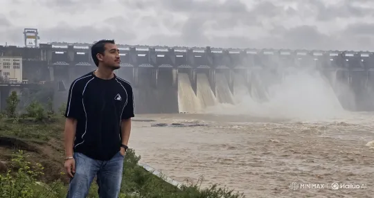 Man at Dam to Earth from Space Panorama Video – AI Generated Video | Hailuo AI