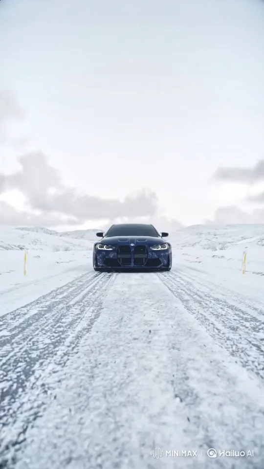 Sports Sedan Drives Through Snowy Landscape – AI Generated Video | Hailuo AI