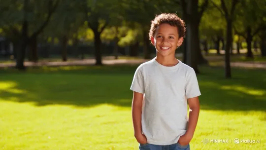 Joyful Boy in Sunny Park - Static Shot – AI Generated Video | Hailuo AI