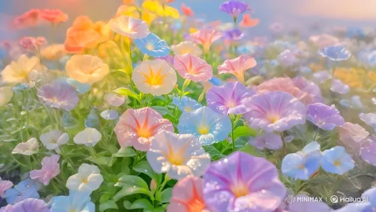 Dreamy Morning Glories Field in Soft Focus – AI Generated Video | Hailuo AI