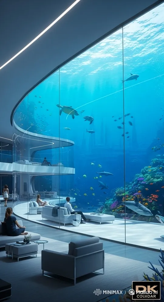 Luxurious Futuristic Underwater Lounge Panorama – AI Generated Video | Hailuo AI