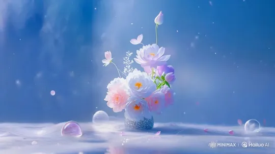 Dreamlike Still Life with Swaying Peonies and Bubbles – AI Generated Video | Hailuo AI