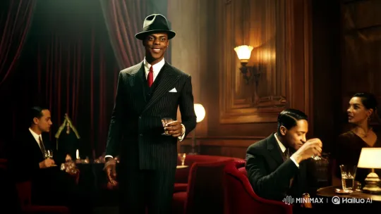 1920s Speakeasy Scene with Confident Man in Pinstripe Suit – AI Generated Video | Hailuo AI