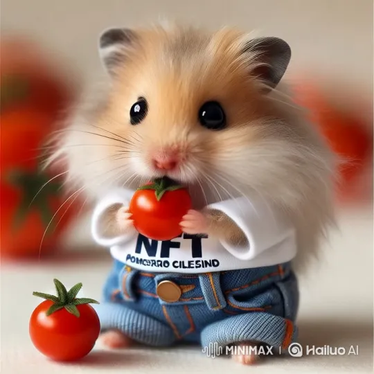 Adorable Hamster Nibbles Tomato in NFT Outfit – AI Generated Video | Hailuo AI